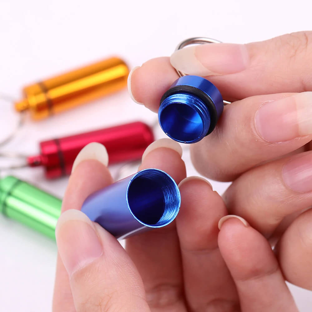 Aluminum Alloy Keychain Pill Holder Bottle. Shop Pillboxes on Mounteen. Worldwide shipping available.